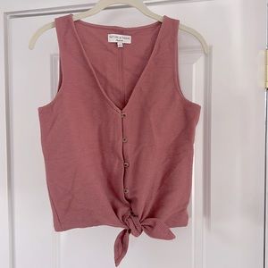 Madewell Texture & Thread Size Small Tie Front Tank in Dusty Rose